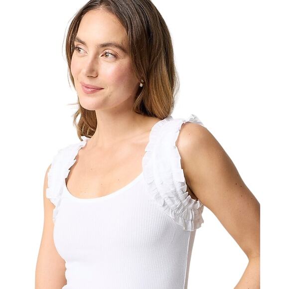 J.Crew White Ruched Strap Tank Top NWT Women’s Small Ruffle Trim - Picture 2 of 6